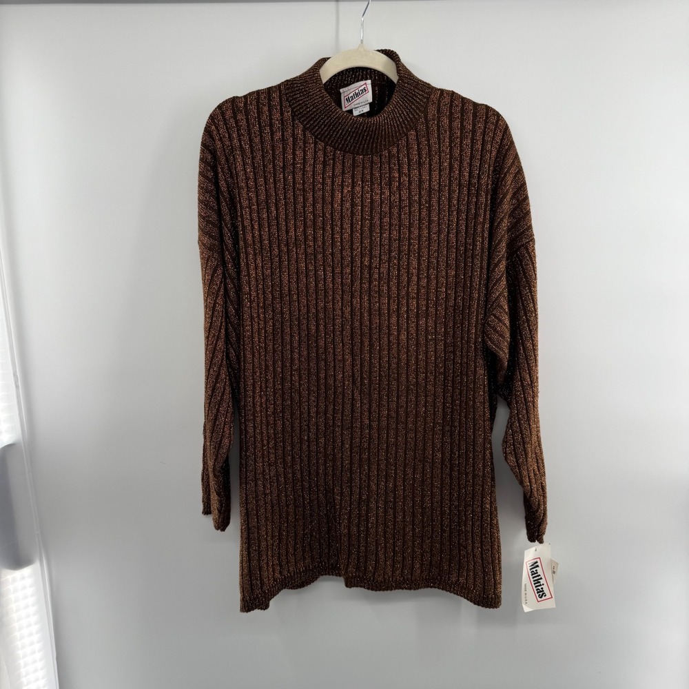 Mathias 2X‎ Metallic Bronze Ribbed Sweater NWT Made in USA Vintage Sears